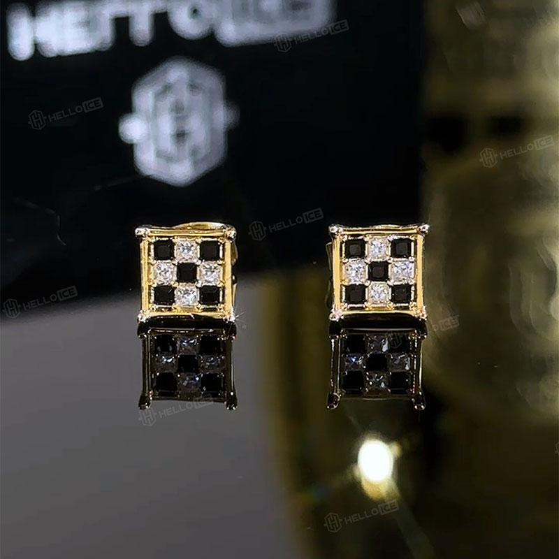 Iced Out Checkerboard Earrings for Men