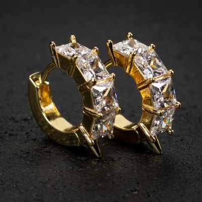 Iced Princess Cut Spiked Hoop Earrings