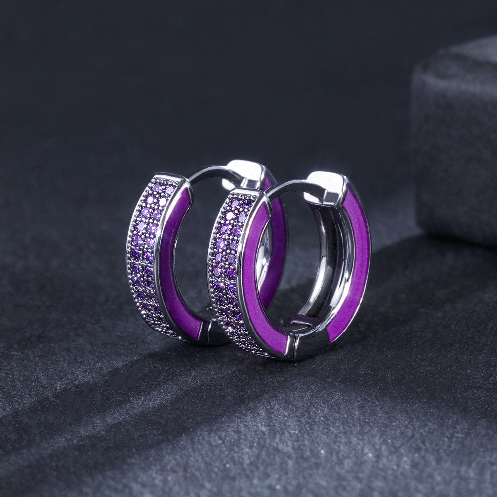 Purple Enamel Glowing Hoop Earrings