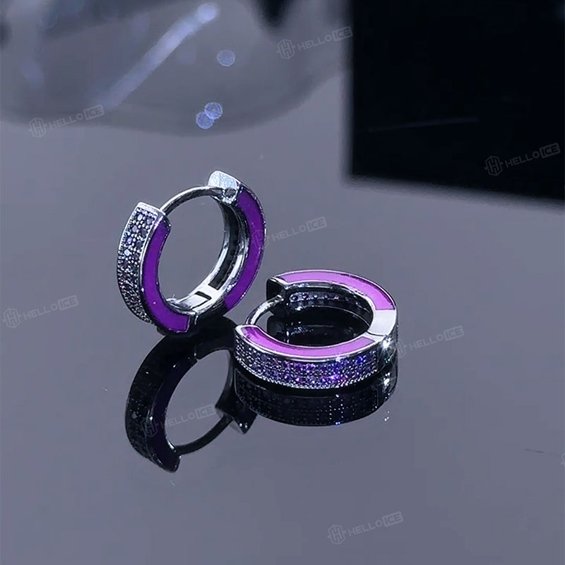 Purple Enamel Glowing Hoop Earrings