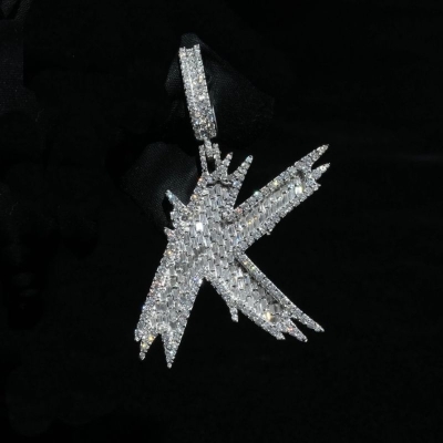S925 Sterling Silver Moissanite Iced Out Letter Pendant