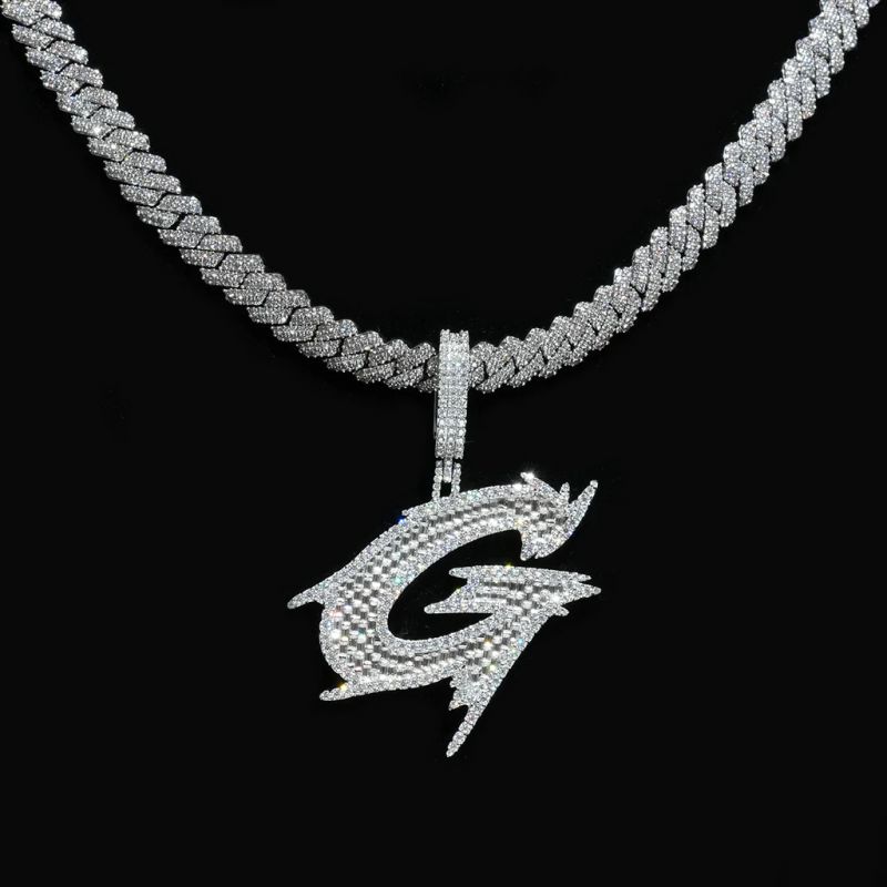 S925 Sterling Silver Moissanite Iced Out Letter Pendant