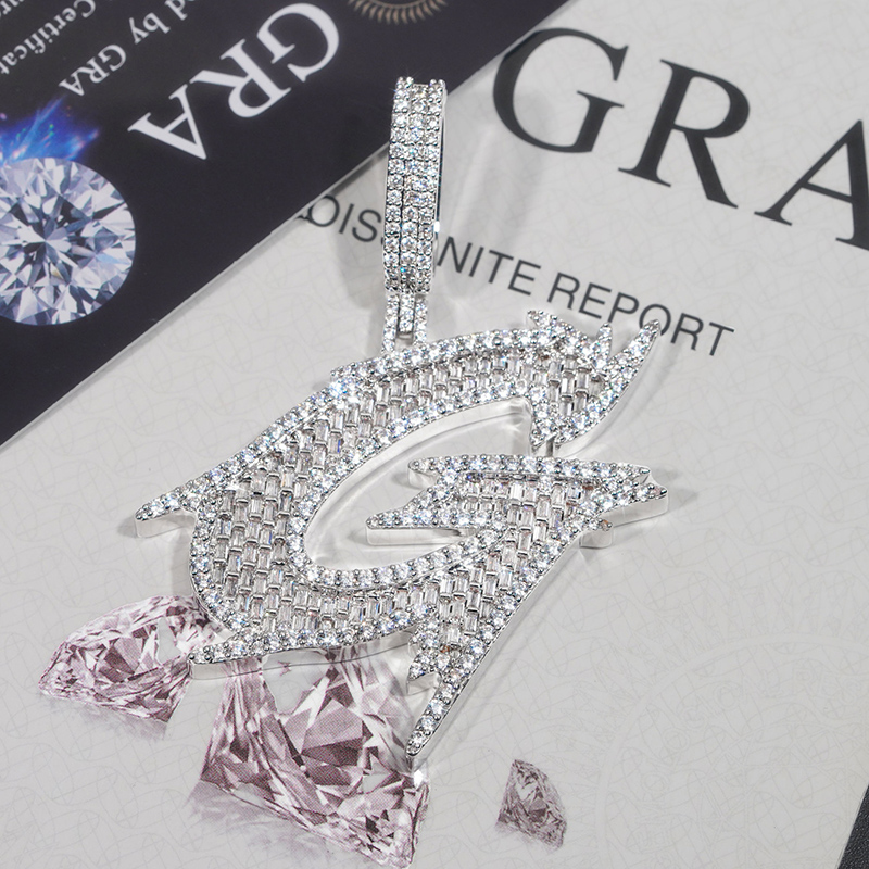 S925 Sterling Silver Moissanite Iced Out Letter Pendant