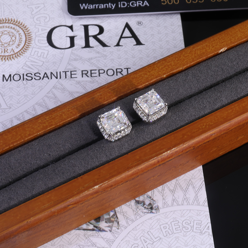 S925 Sterling Silver Moissanite Asscher Cut Halo Claw Earrings S925 Sterling Silver Moissanite Asscher Cut Halo Claw Earrings