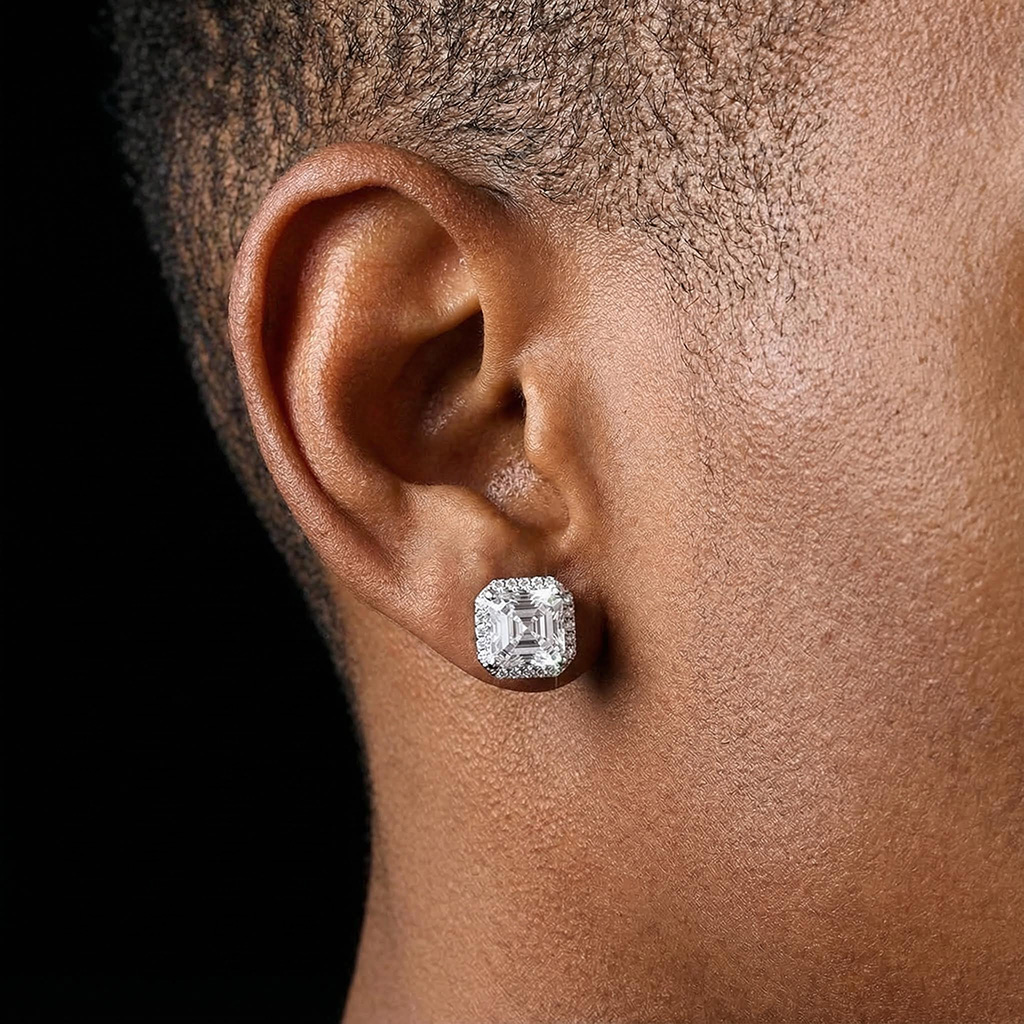 S925 Sterling Silver Moissanite Asscher Cut Halo Claw Earrings S925 Sterling Silver Moissanite Asscher Cut Halo Claw Earrings