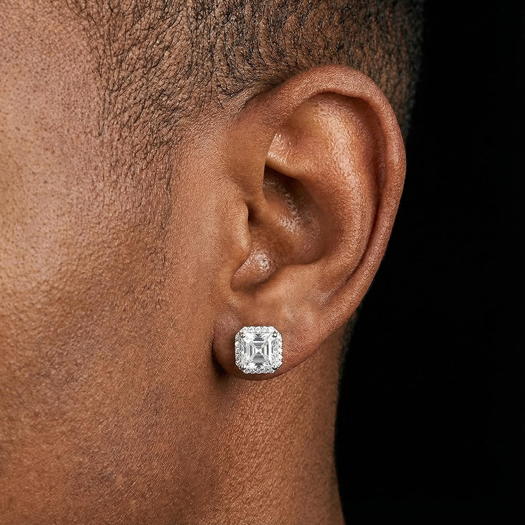 S925 Sterling Silver Moissanite Asscher Cut Halo Claw Earrings S925 Sterling Silver Moissanite Asscher Cut Halo Claw Earrings