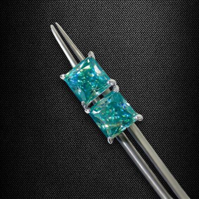 Moissanite Blue Princess-Cut Diamond Earrings in S925 Sterling Silver
