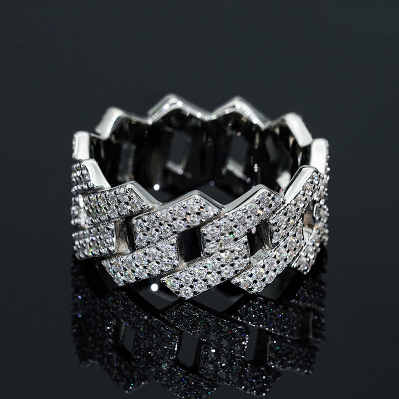 Moissanite 12mm Iced Prong Cuban Ring in S925 Silver Moissanite 12mm Iced Prong Cuban Ring in S925 Silver