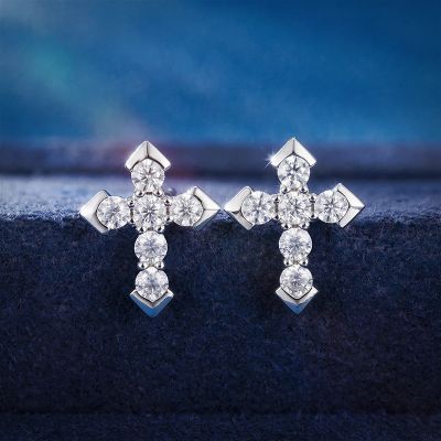 Moissanite Cross Stud Earrings in S925 Sterling Silver