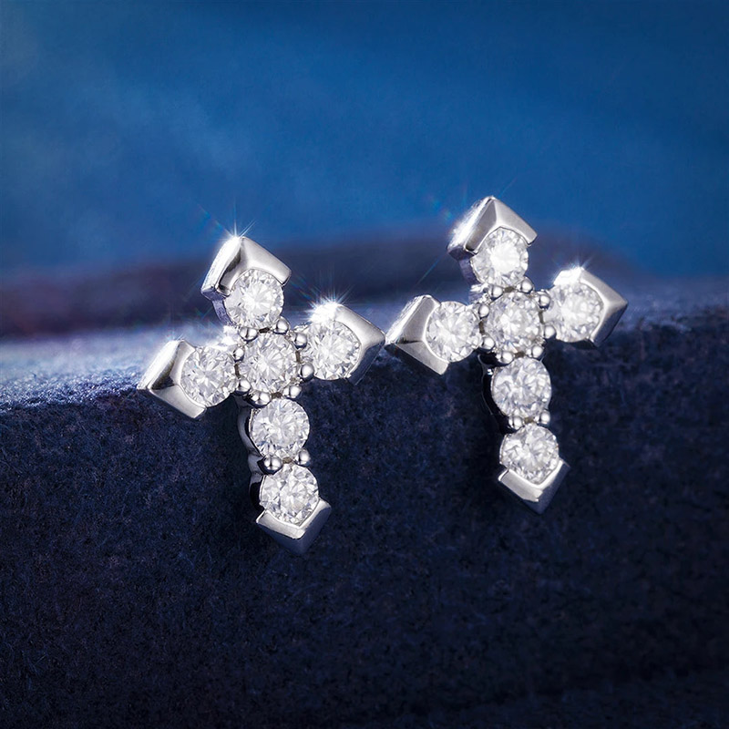 Moissanite Cross Stud Earrings in S925 Sterling Silver