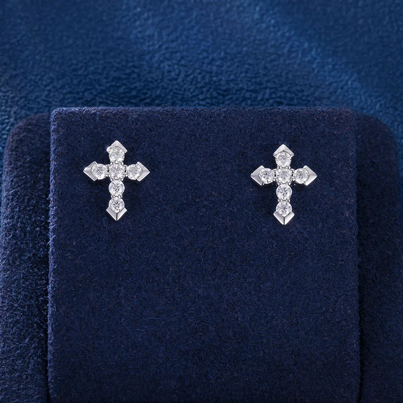 Moissanite Cross Stud Earrings in S925 Sterling Silver