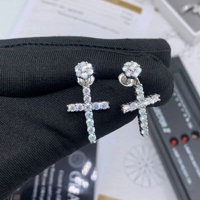 Moissanite Flower Cluster Cross Earrings in S925 Silver