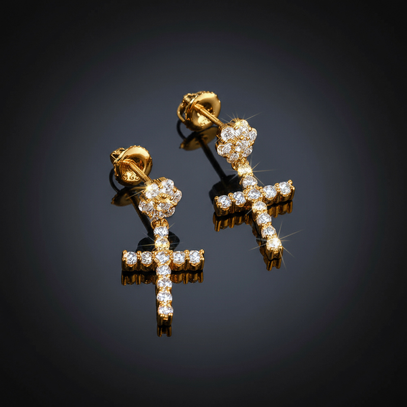 Moissanite Flower Cluster Cross Earrings in S925 Silver Moissanite Flower Cluster Cross Earrings in S925 Silver