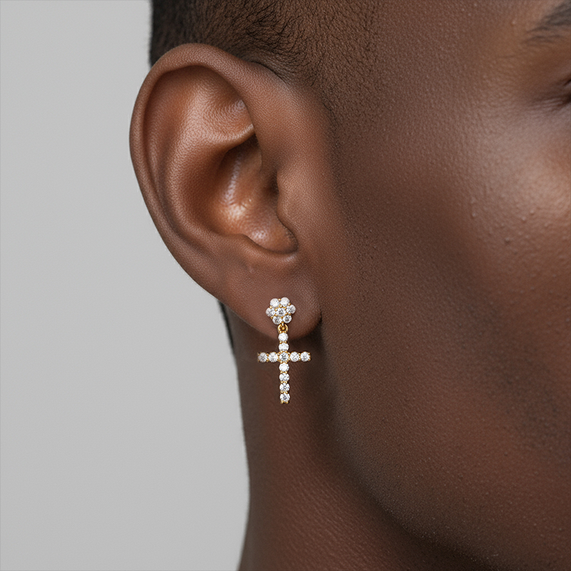 Moissanite Flower Cluster Cross Earrings in S925 Silver Moissanite Flower Cluster Cross Earrings in S925 Silver