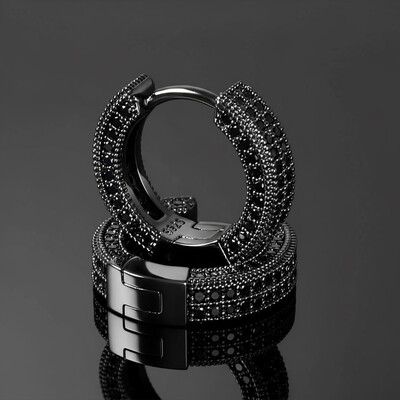 Moissanite Micro Pave Hoop Earrings in S925 Sterling Silver with 18K Black Gold Plated
