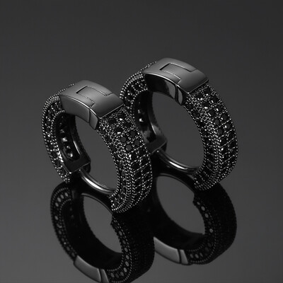 Moissanite Micro Pave Hoop Earrings in S925 Sterling Silver with 18K Black Gold Plated