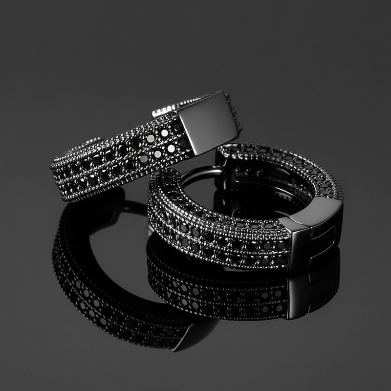 Moissanite Micro Pave Hoop Earrings in S925 Sterling Silver with 18K Black Gold Plated