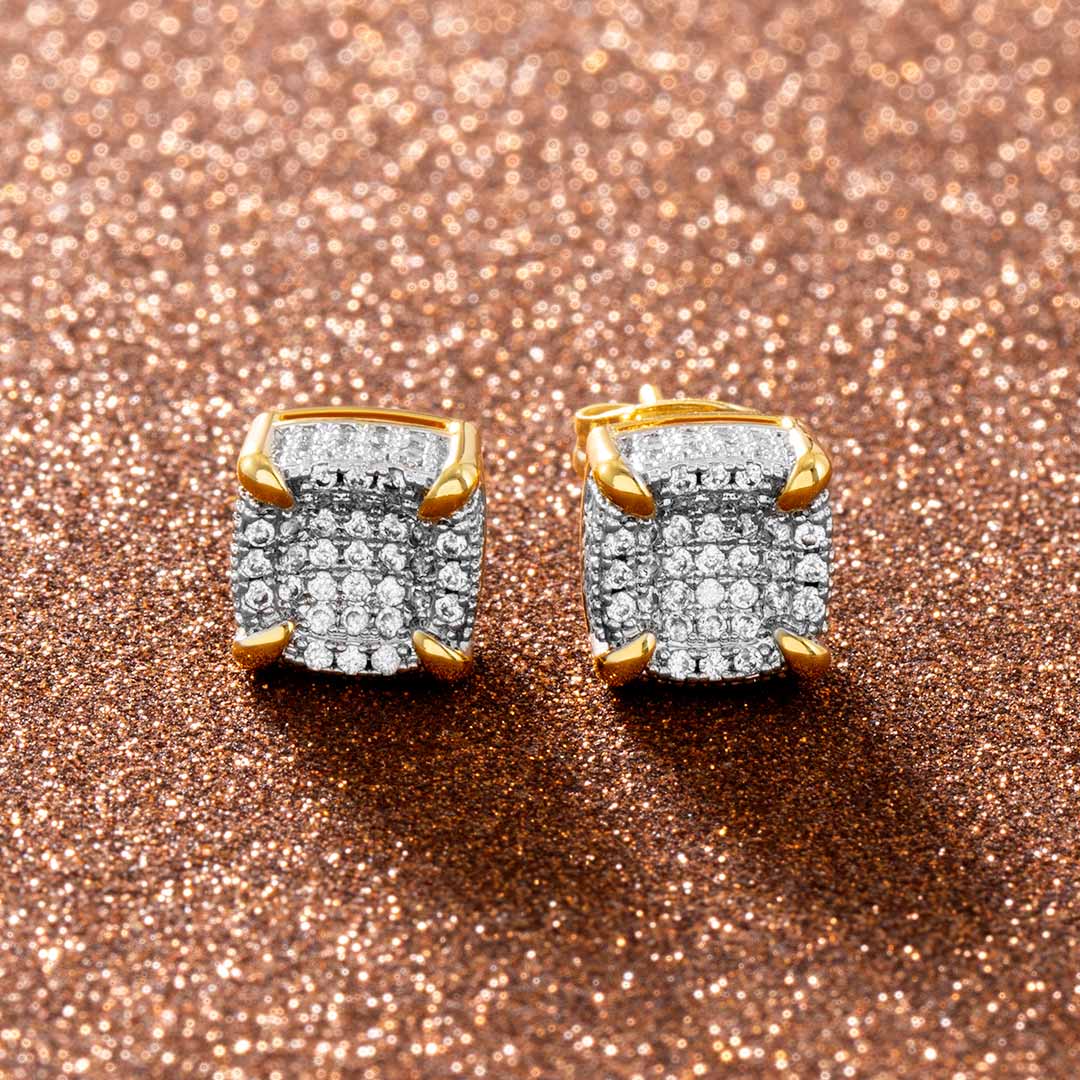 Moissanite Rounded Square Stud Earrings In 18K Gold Plated