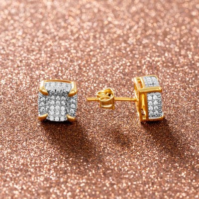 Moissanite Rounded Square Stud Earrings In 18K Gold Plated