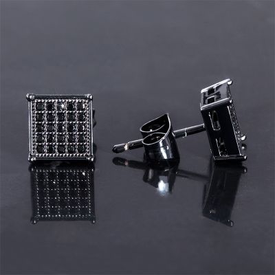 Moissanite Square Black Diamonds Paved Stud Earrings In 18K Black Gold Plated