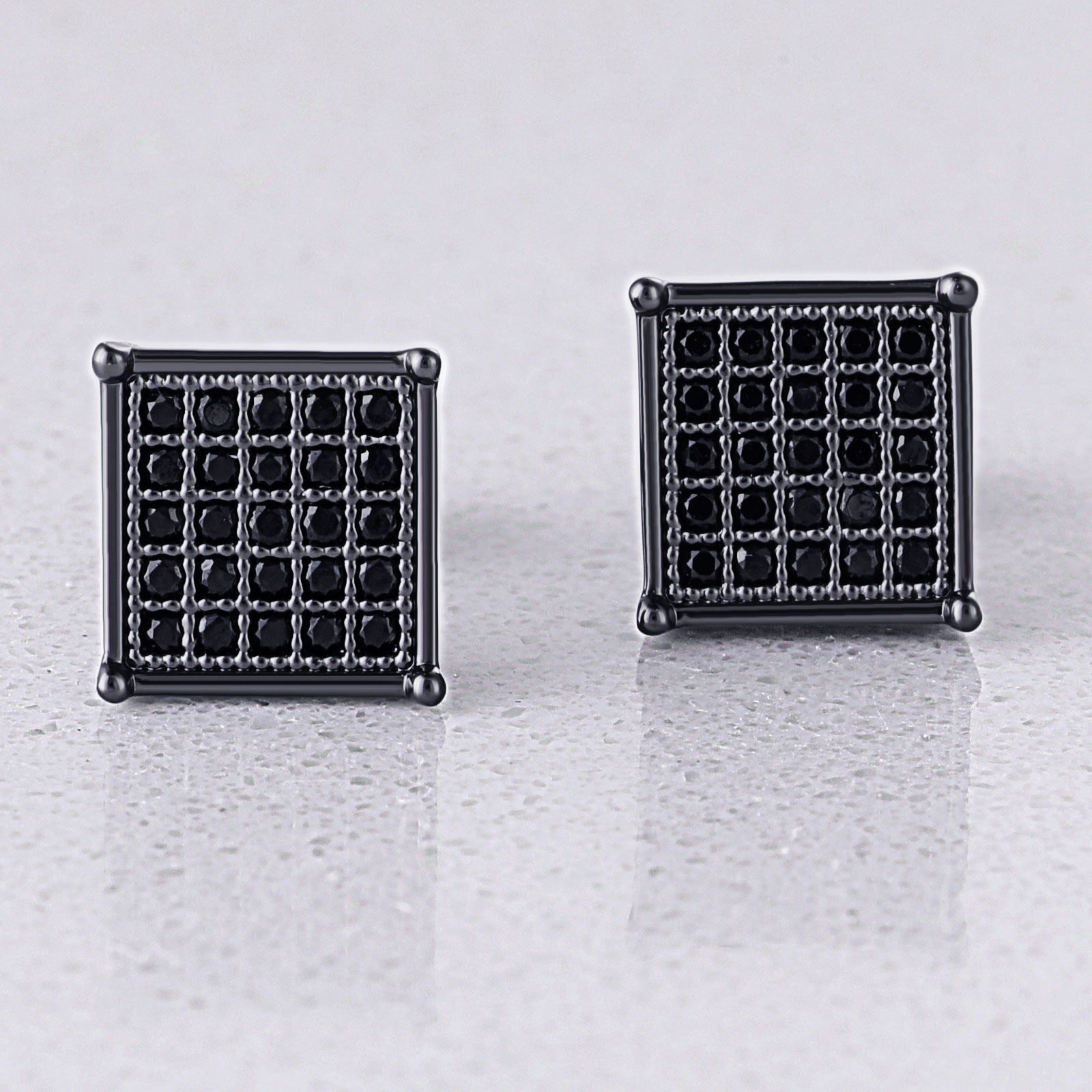 Moissanite Square Black Diamonds Paved Stud Earrings In 18K Black Gold Plated