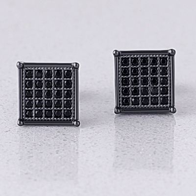 Moissanite Square Black Diamonds Paved Stud Earrings In 18K Black Gold Plated