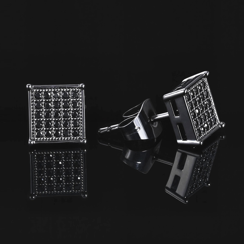 Moissanite Square Black Diamonds Paved Stud Earrings In 18K Black Gold Plated