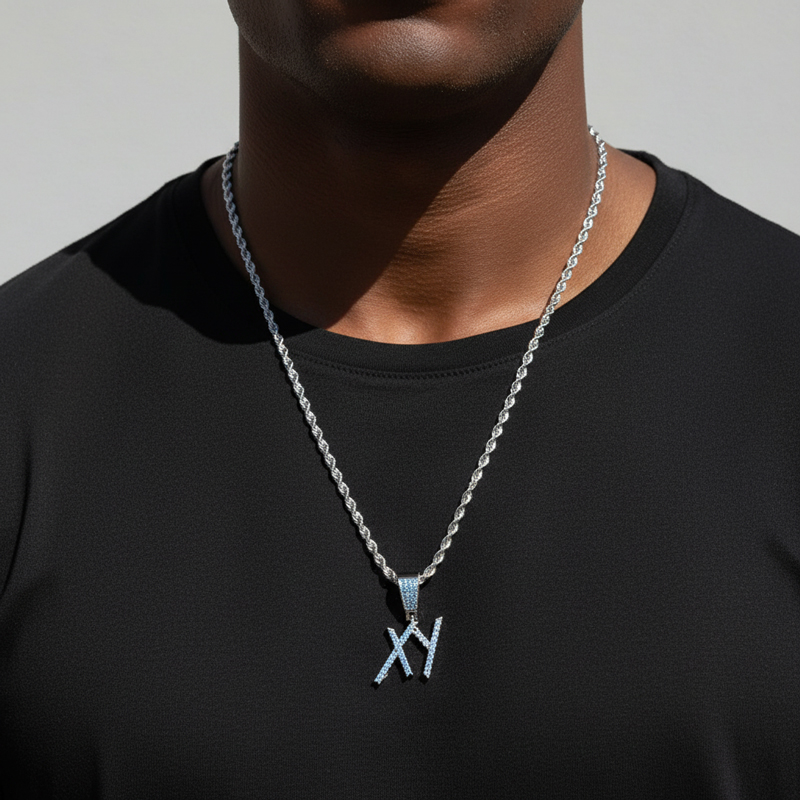 Iced Purple/Blue Custom Name Cursive Letters Pendant Iced Purple/Blue Custom Name Cursive Letters Pendant