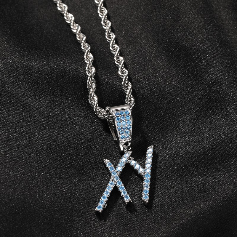 Iced Purple/Blue Custom Name Cursive Letters Pendant Iced Purple/Blue Custom Name Cursive Letters Pendant