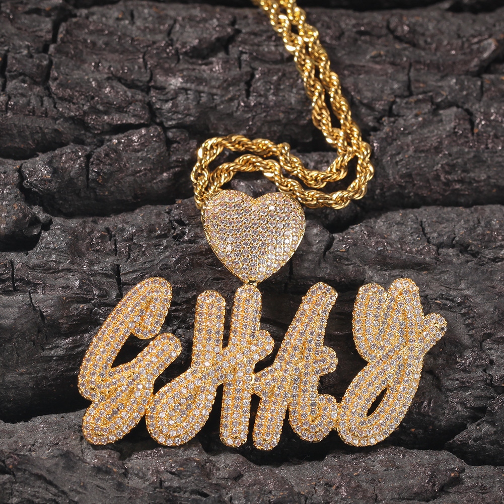 Iced Heart Buckle Custom Name Cursive Letters Pendant