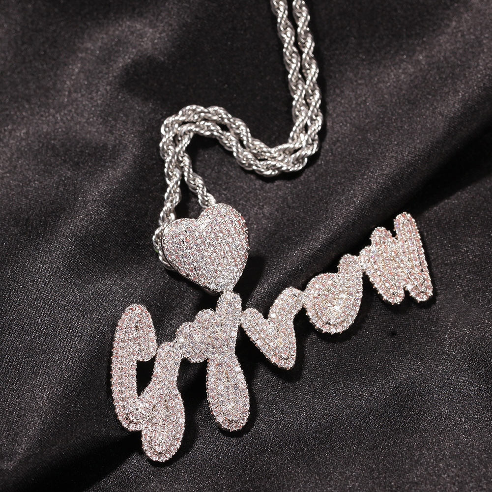 Iced Heart Buckle Custom Name Cursive Letters Pendant