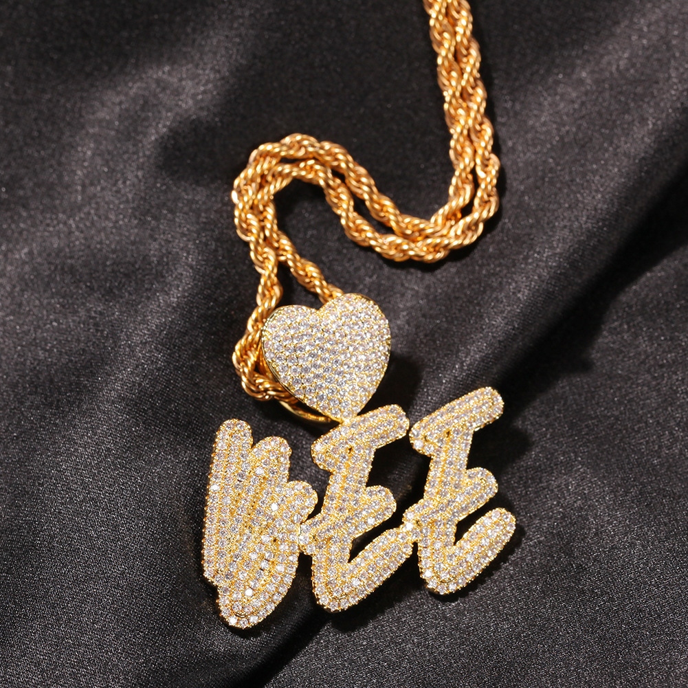 Iced Heart Buckle Custom Name Cursive Letters Pendant