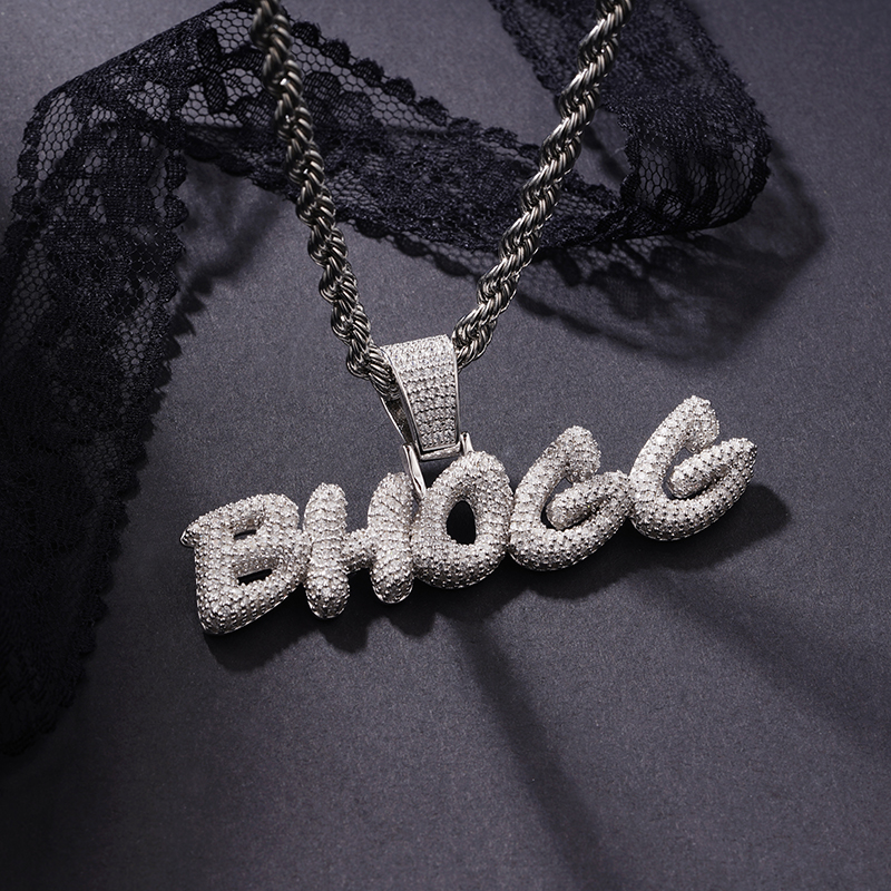 Custom Bubble Letter Pendant in White Gold