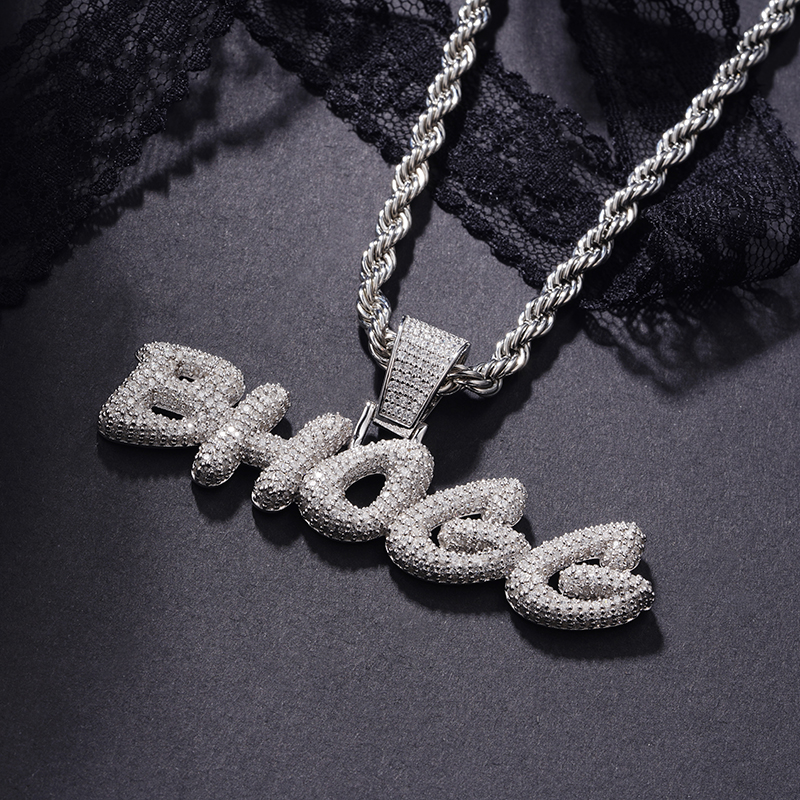 Custom Bubble Letter Pendant in White Gold