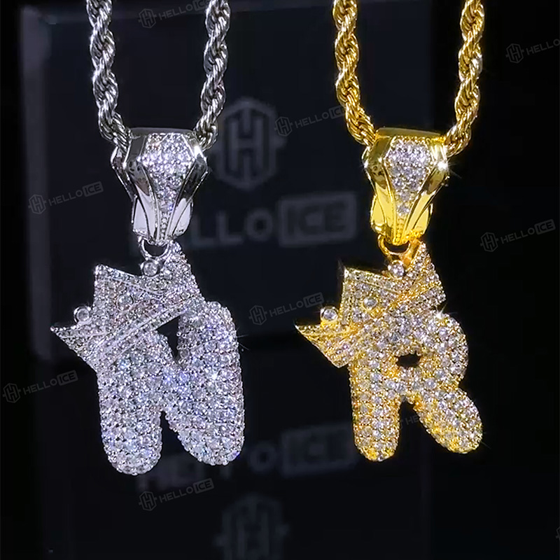Iced Crown A-Z Letter Pendant