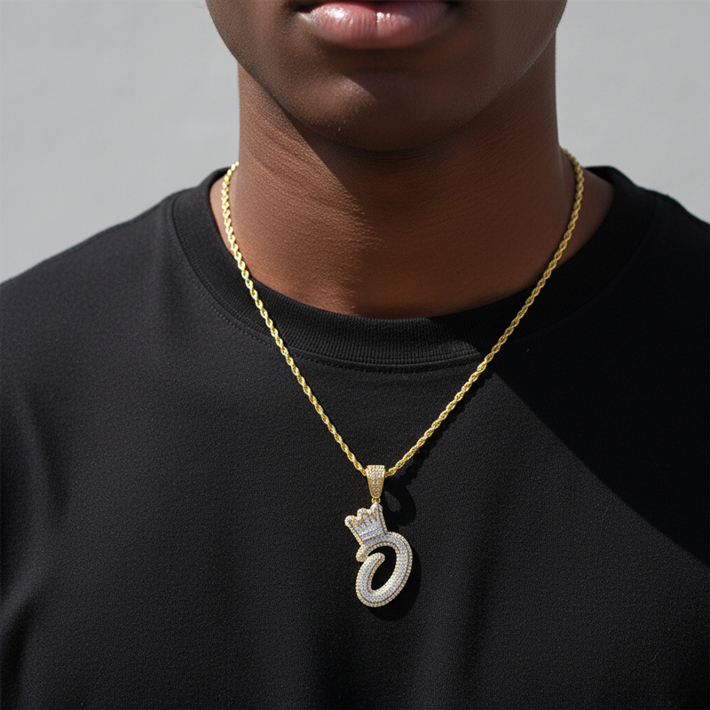 Iced A-Z Crown Letter Pendant Iced A-Z Crown Letter Pendant