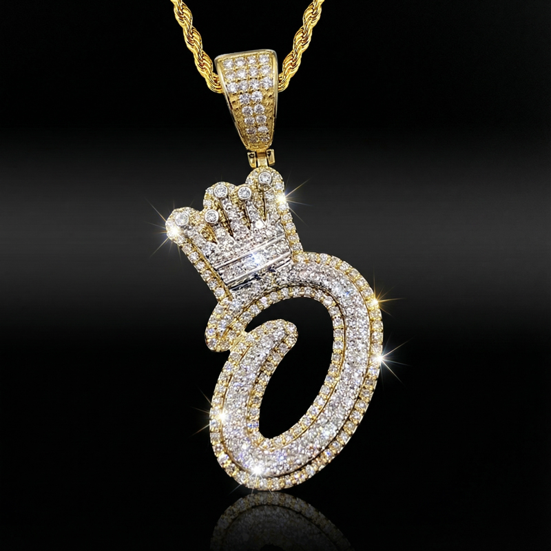 Iced A-Z Crown Letter Pendant