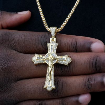 Jesus Baguette Cut Cross Pendant