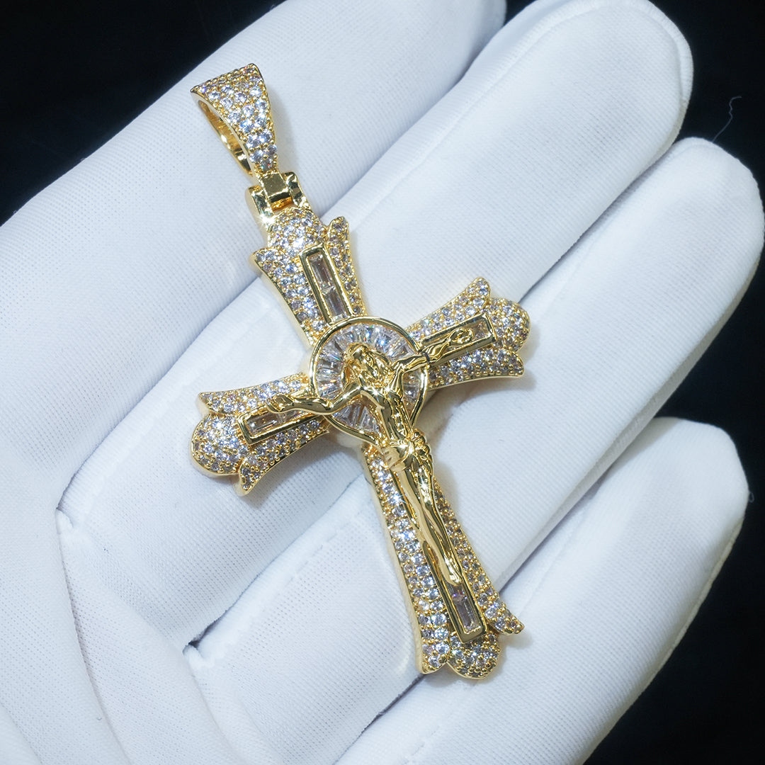 Jesus Baguette Cut Cross Pendant