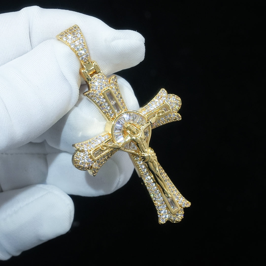 Jesus Baguette Cut Cross Pendant