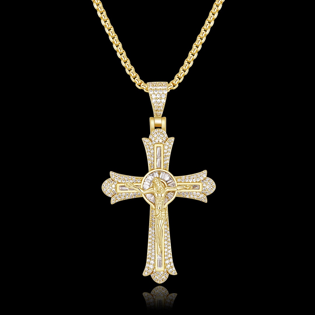 Jesus Baguette Cut Cross Pendant