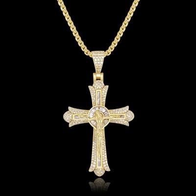 Jesus Baguette Cut Cross Pendant