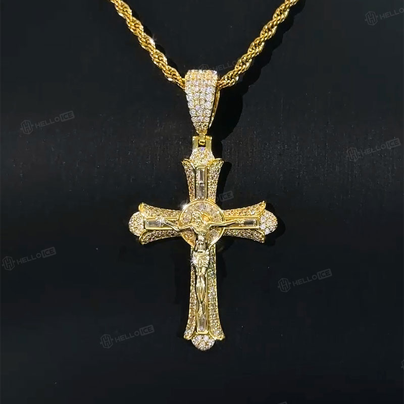 Jesus Baguette Cut Cross Pendant