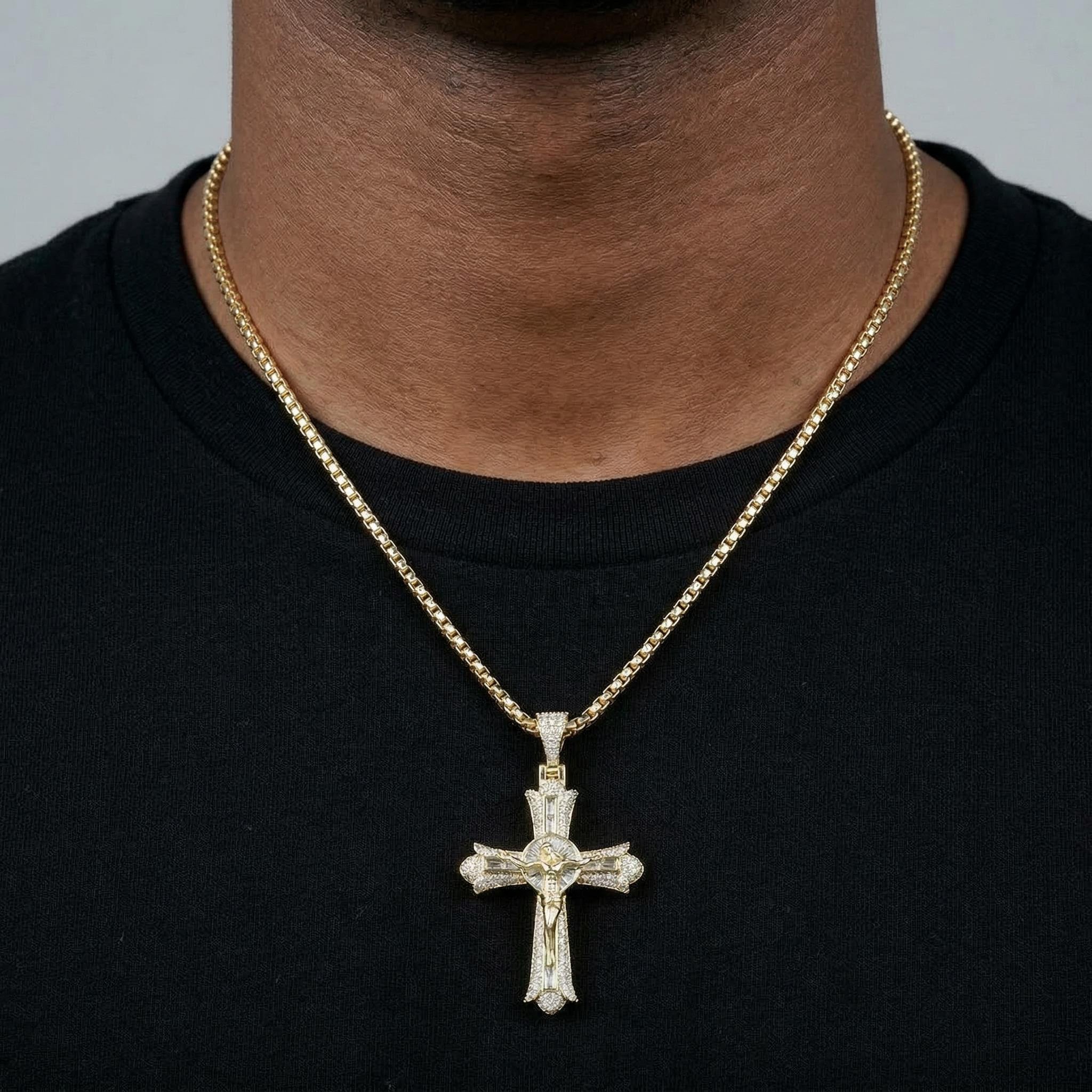 Jesus Baguette Cut Cross Pendant