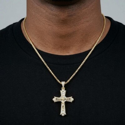Jesus Baguette Cut Cross Pendant