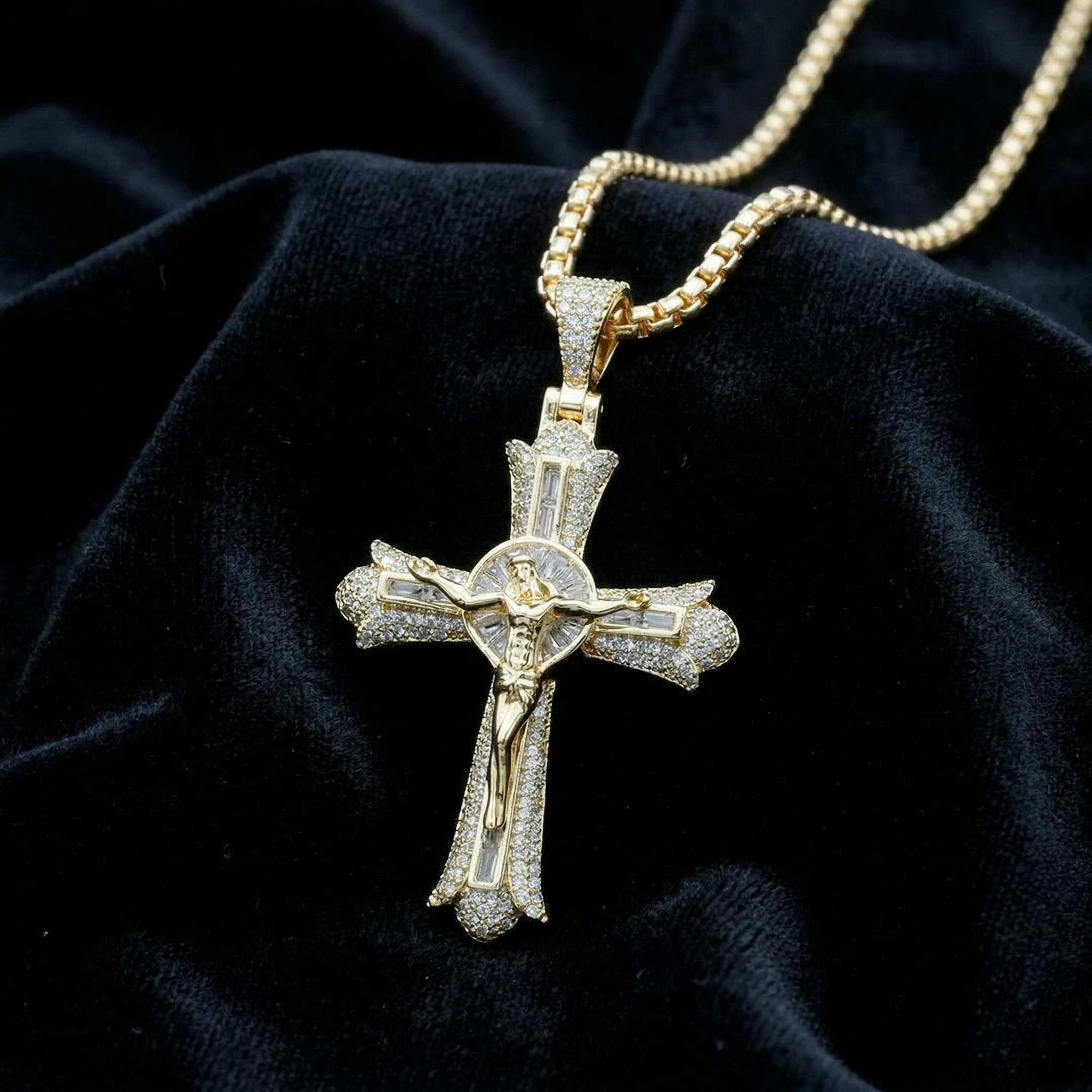 Jesus Baguette Cut Cross Pendant