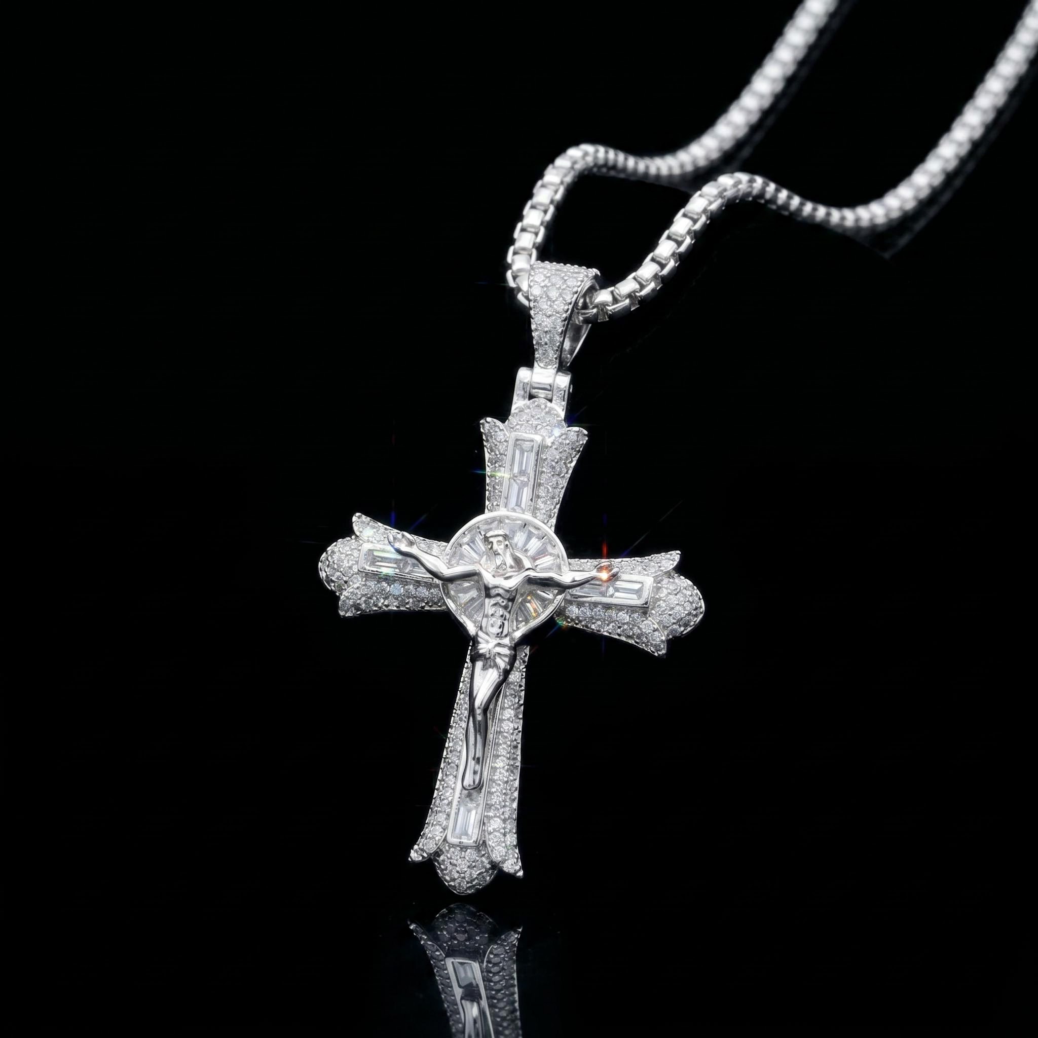 Jesus Baguette Cut Cross Pendant