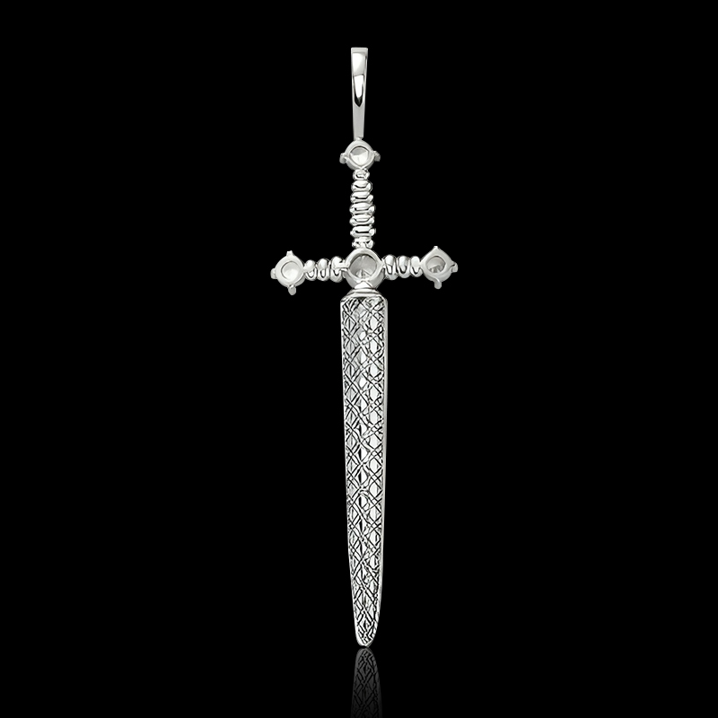 Sword Engraved Grid Pattern Pendant