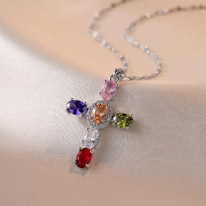 Multicolored Stone Cross Pendant