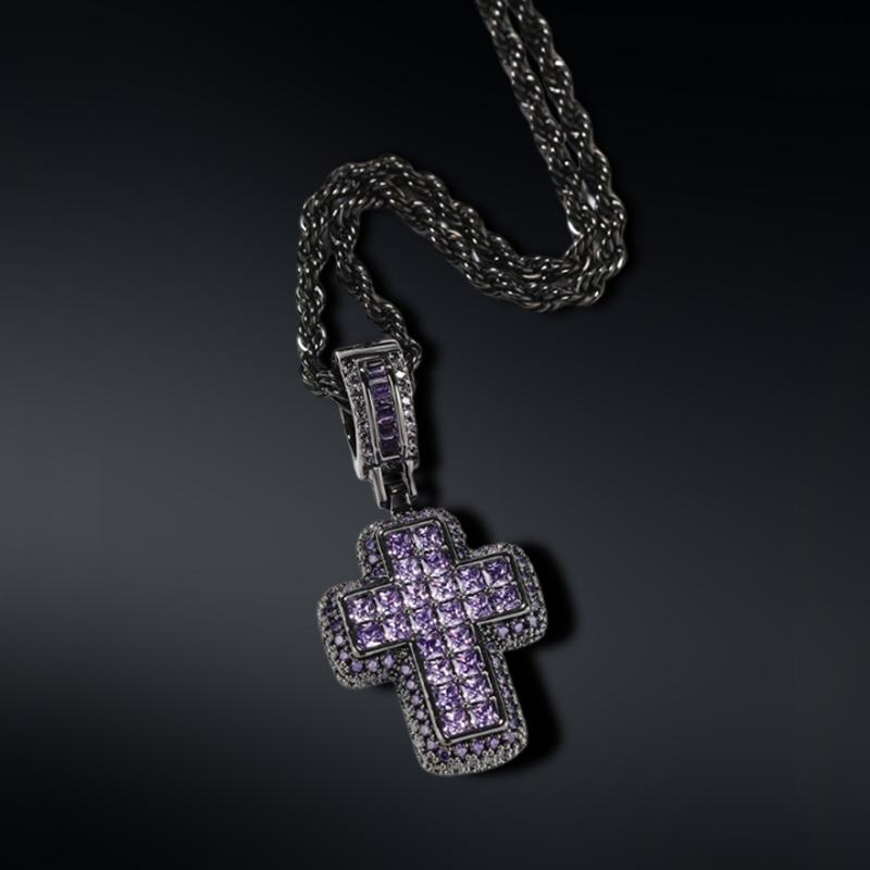 Pink/Purple Princess Cut Cross Pendant